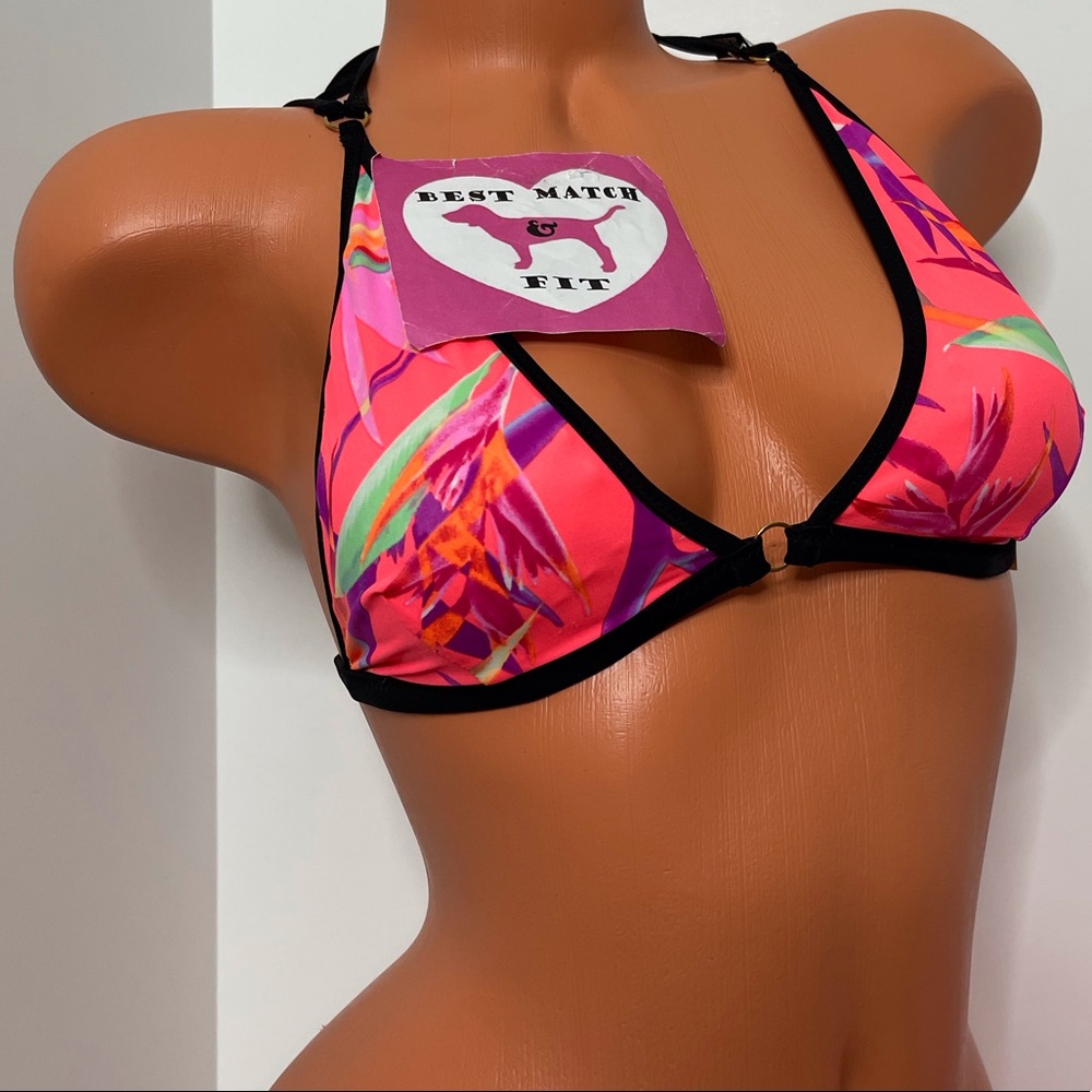 Victoria’s Secret PINK S Logo Bathing Suit Top Tropical Floral Rings Neon